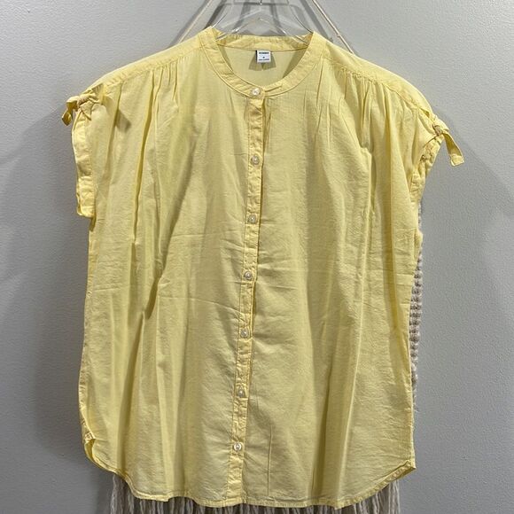 OLD NAVY Spring Yellow Cap tie sleeve button down blouse SZ Medium - Picture 3 of 9